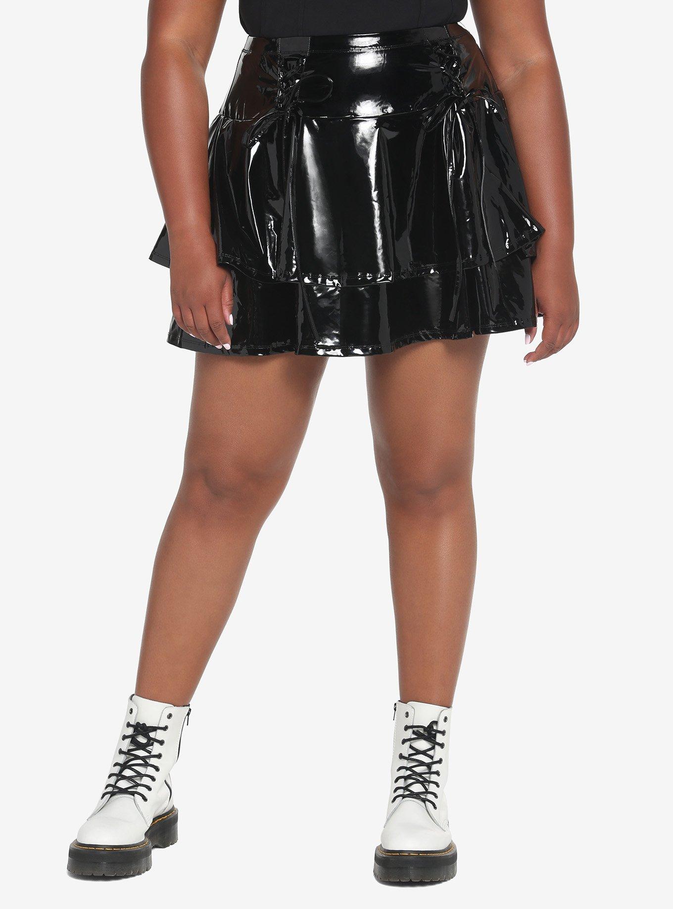 Plus size leather lace up clearance skirt