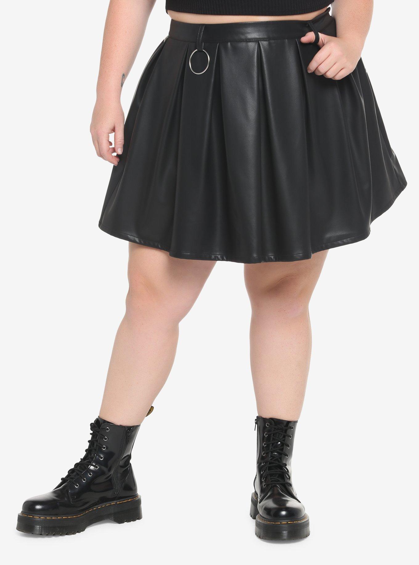 Faux Leather Pleated Flare Mini Skirt in Black - Retro, Indie and