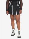 Black & White Contrast Pleated Lace-Up Skirt Plus Size, BLACK, hi-res