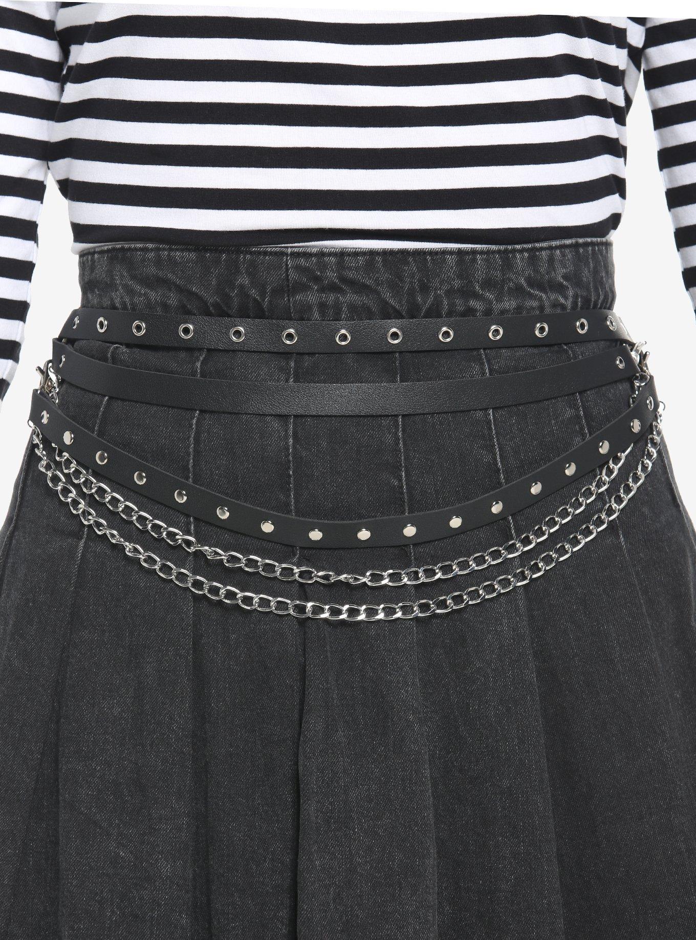 Faux Leather Grommet Chain Layered Belt Hot Topic
