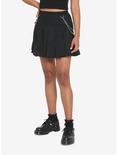 Black Double Chain Pleated Skirt, BLACK, hi-res