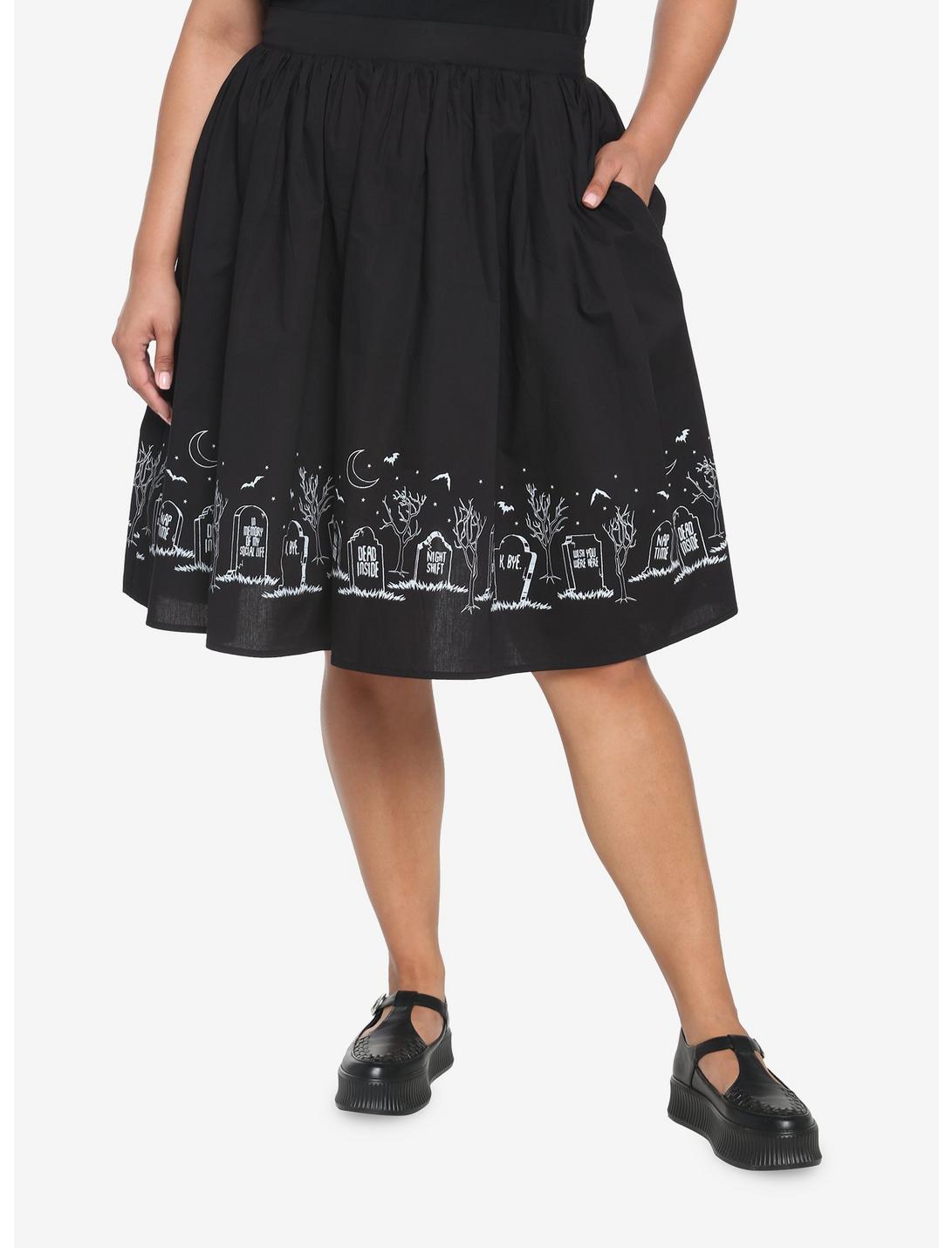 Graveyard Bats Midi Skirt Plus Size, BLACK, hi-res