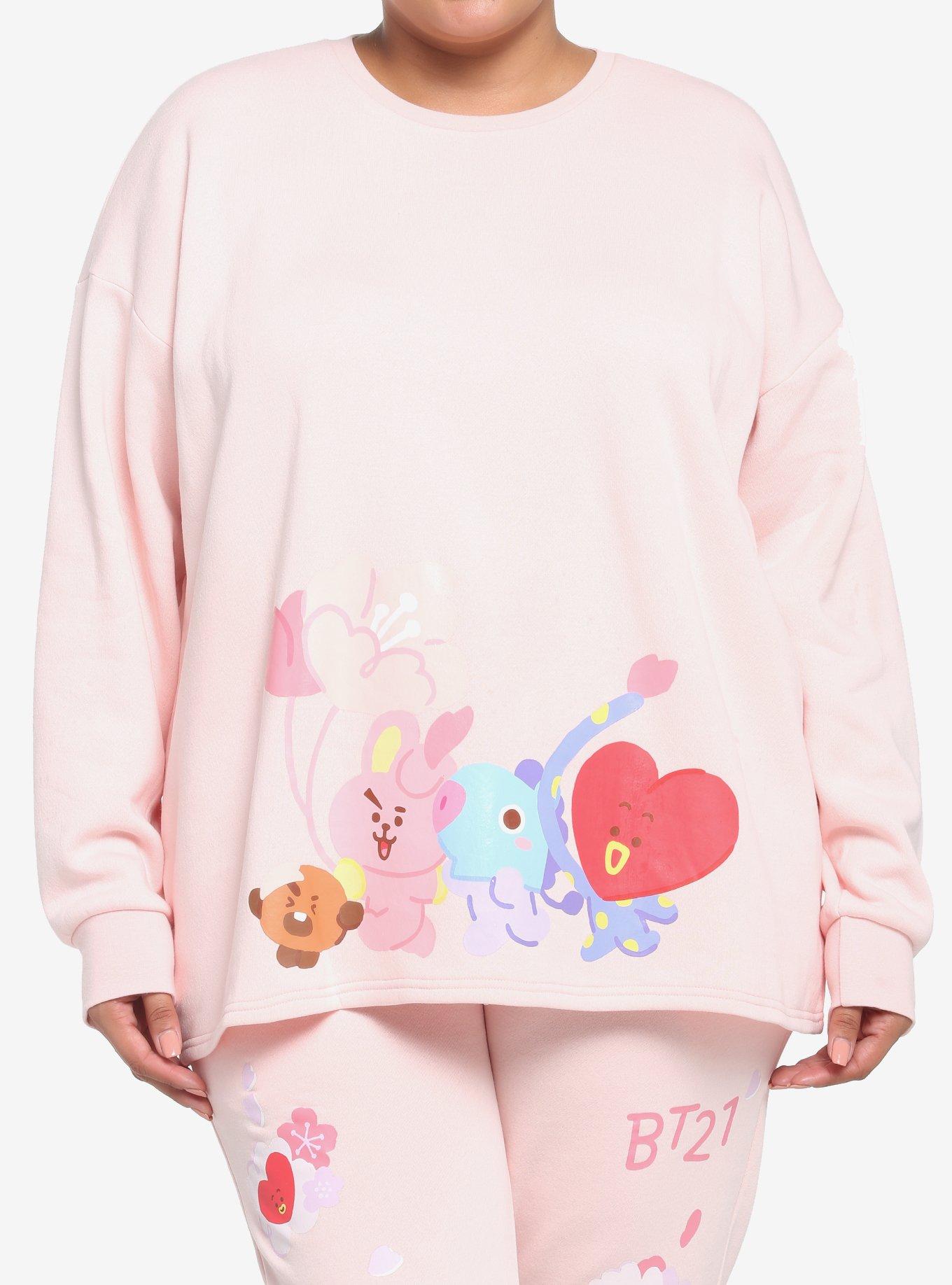 BT21 Cherry Blossom Girls Crop Sweatshirt Plus Size, PINK, hi-res