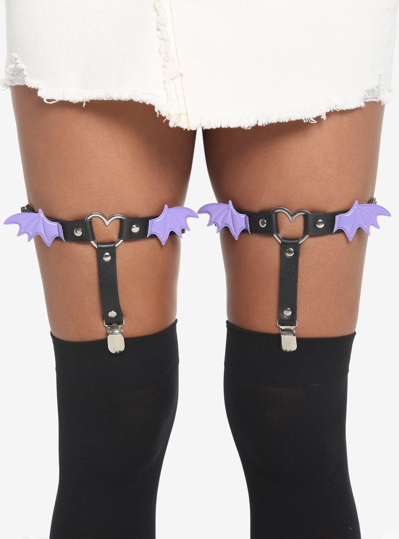 Purple Bat Wing Heart Garter Set | Hot Topic