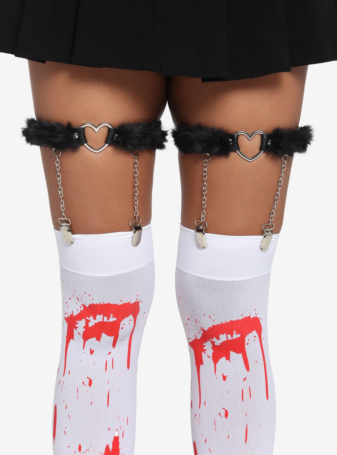 Fuzzy Heart Leg Garter Set