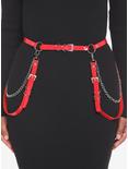Red Patent Faux Leather & Chains Belt, RED, hi-res