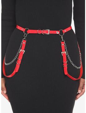 Red Patent Faux Leather & Chains Belt, , hi-res