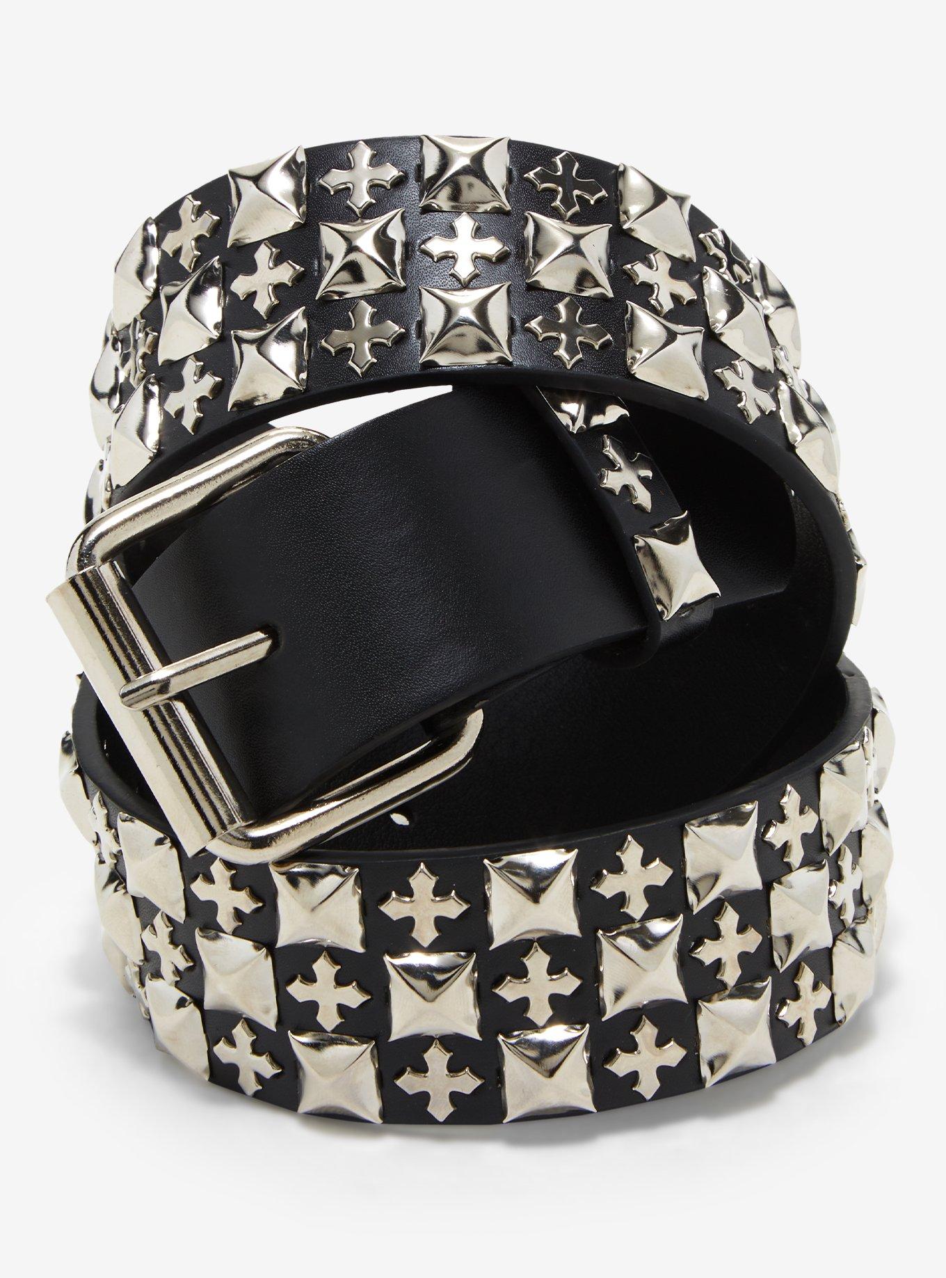 Three Row Pyramid Stud & Cross Studded Belt