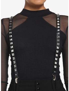 Black Faux Leather Pyramid Suspenders, , hi-res