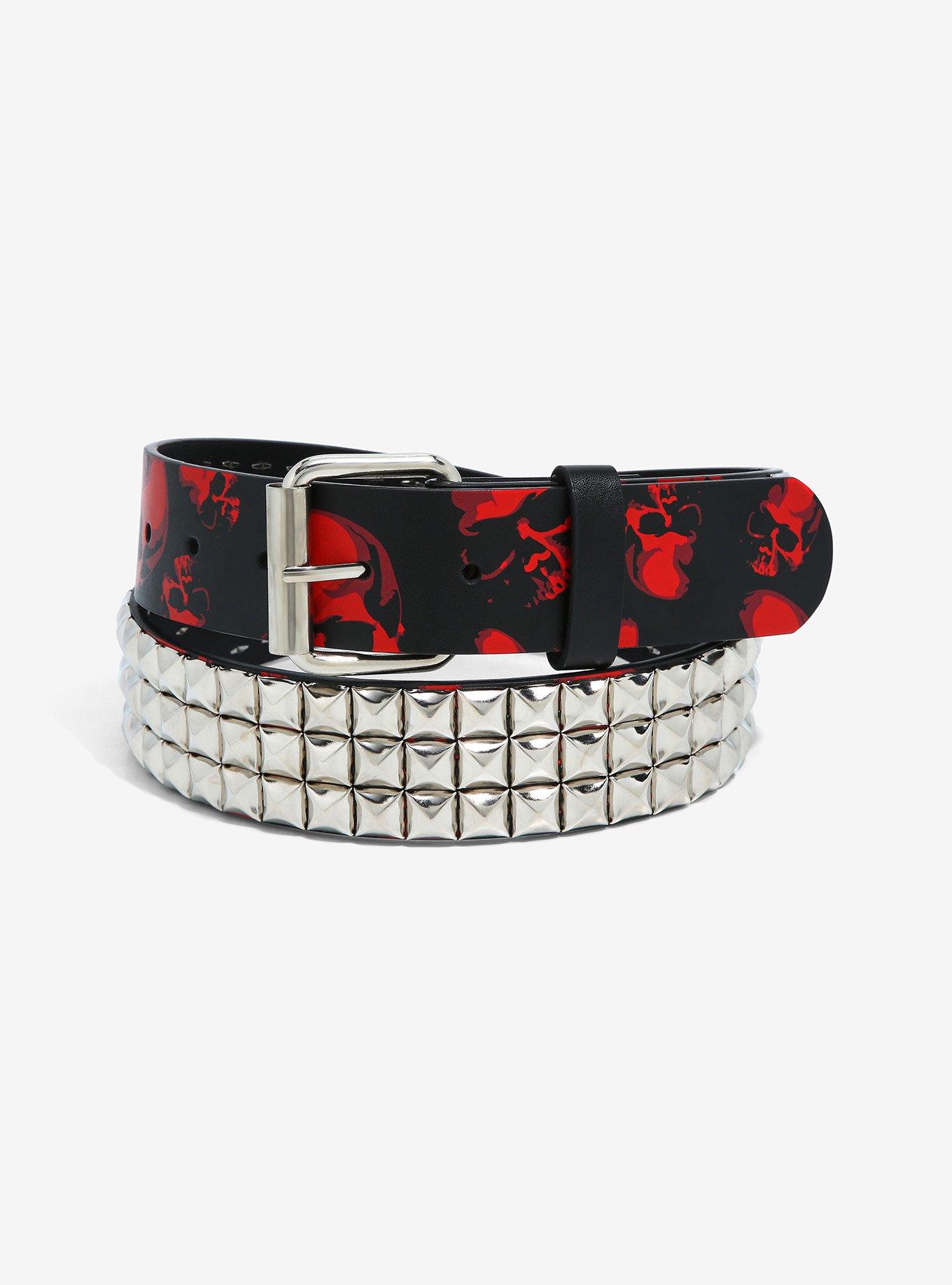 Red Skull Pyramid Stud Belt Hot Topic