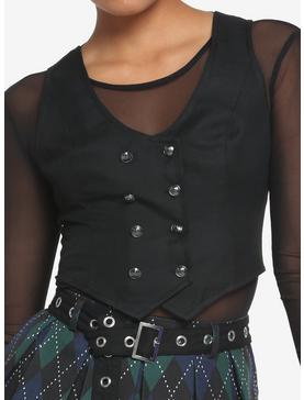 Black Double-Breasted Girls Vest, , hi-res