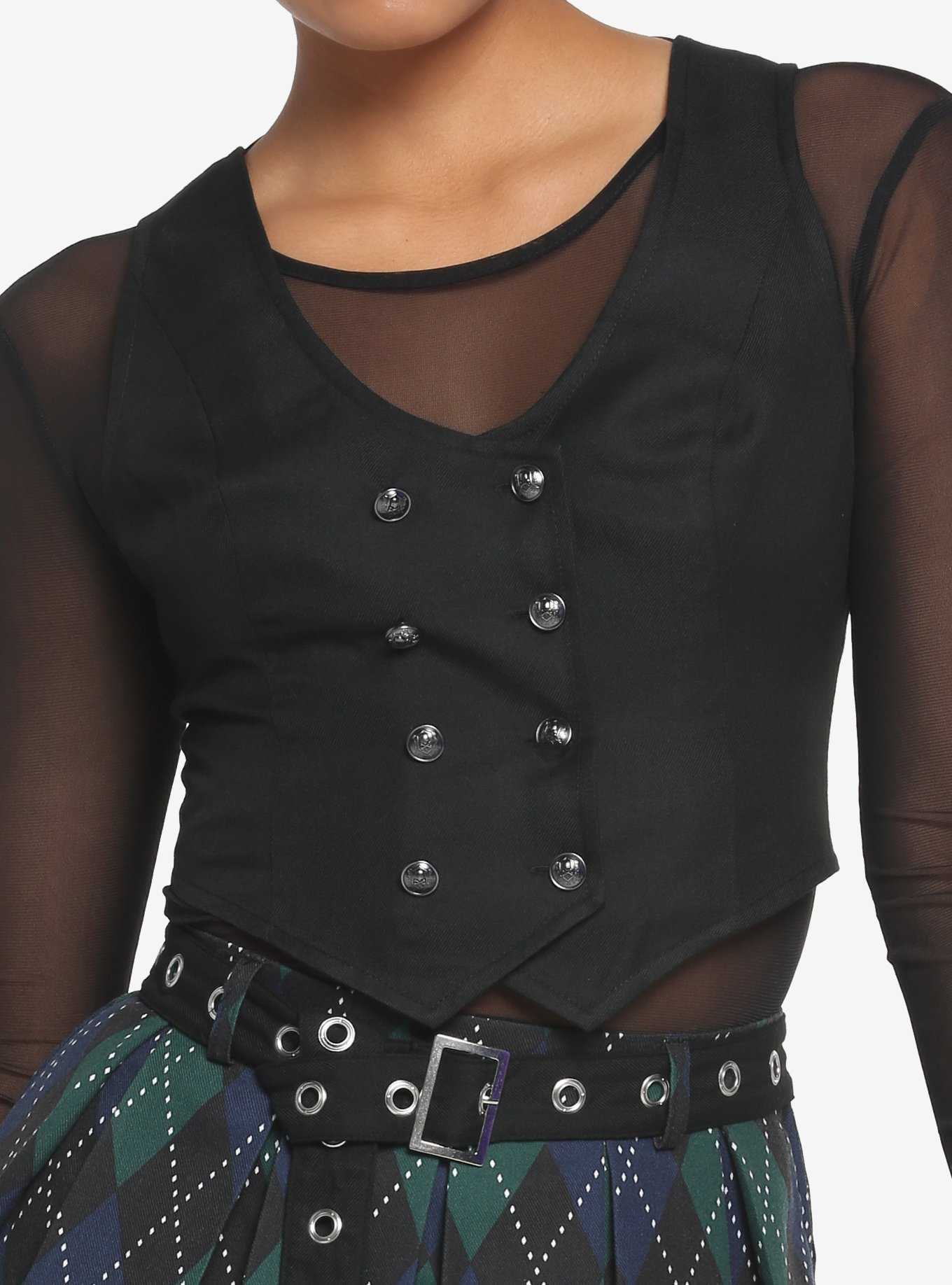 Black Double-Breasted Girls Vest, , hi-res
