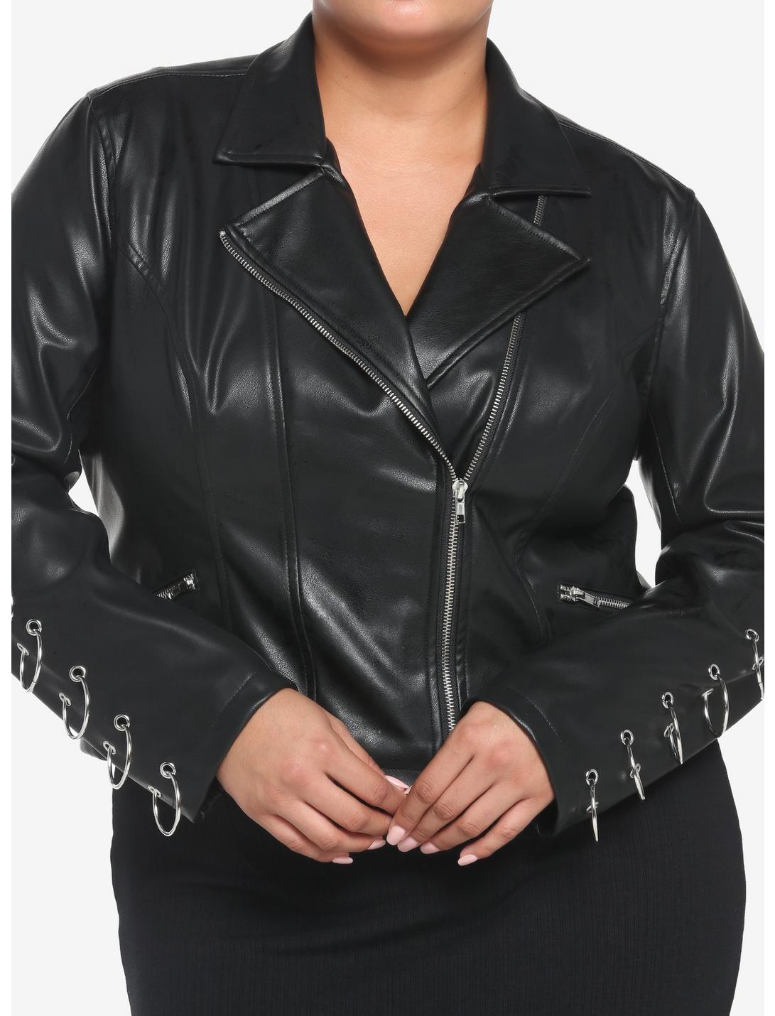 Black & Silver O-Ring Girls Moto Jacket Plus Size, BLACK, hi-res