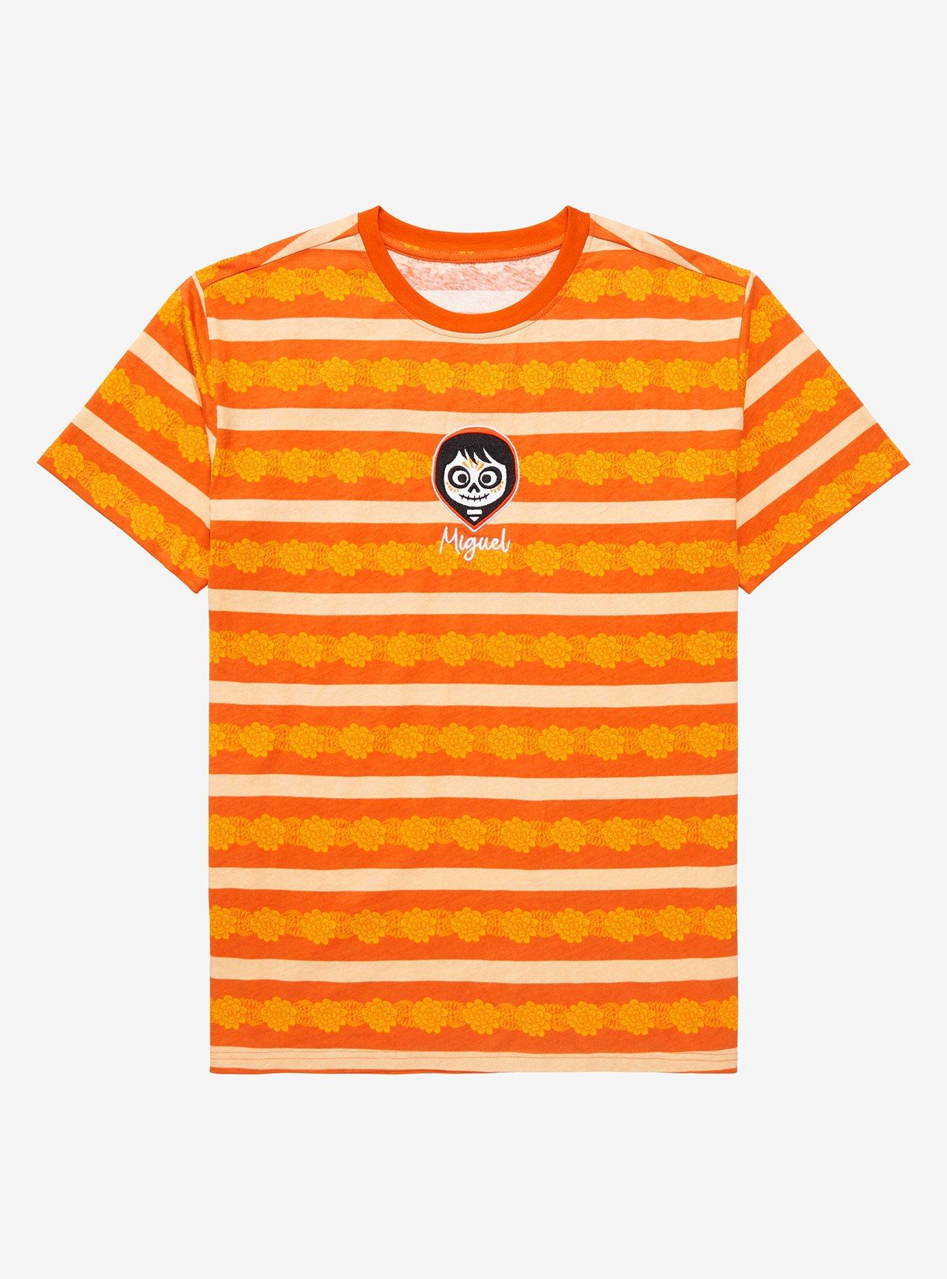 Disney Pixar Coco Miguel Marigolds Striped T-Shirt - BoxLunch Exclusive , STRIPES - ORANGE, hi-res