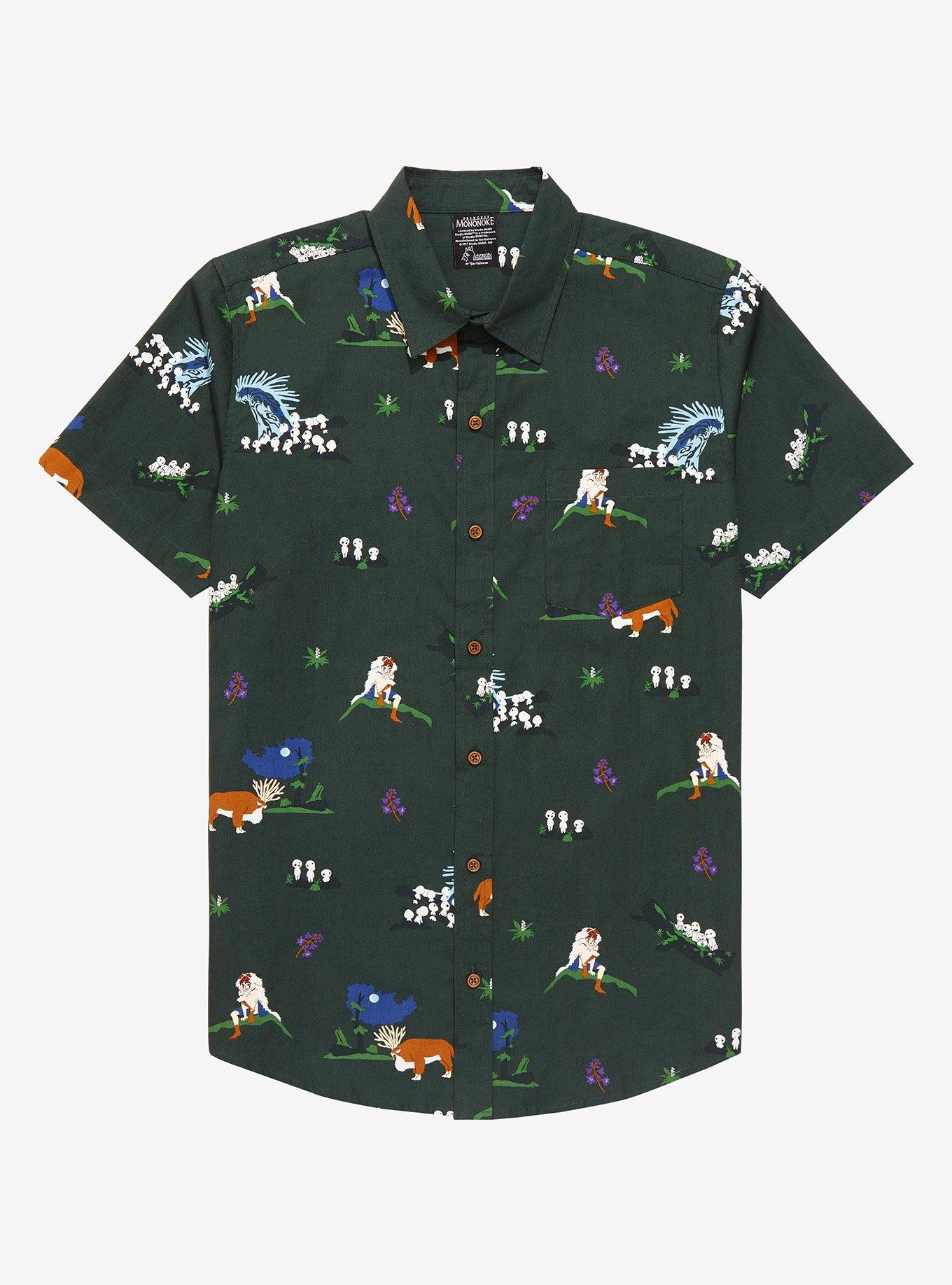 Studio Ghibli Princess Mononoke Forest Creatures Woven Button-Up - BoxLunch Exclusive, NAVY, hi-res