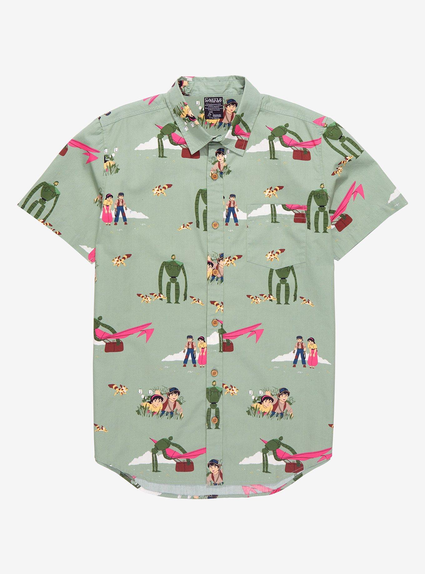 Studio Castle in the Sky Scenic Woven Button-Up - BoxLunch Exclusive, SAGE, hi-res