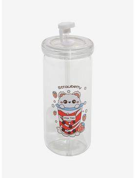 Strawberry Milk Tea Bear Glass Travel Cup, , hi-res