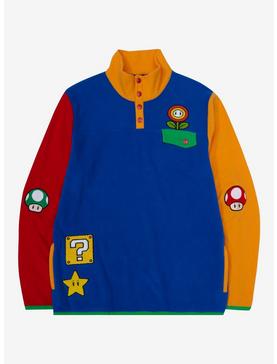 Nintendo Super Mario Bros. Icons Color Block Fleece Jacket - BoxLunch Exclusive, MULTI, hi-res