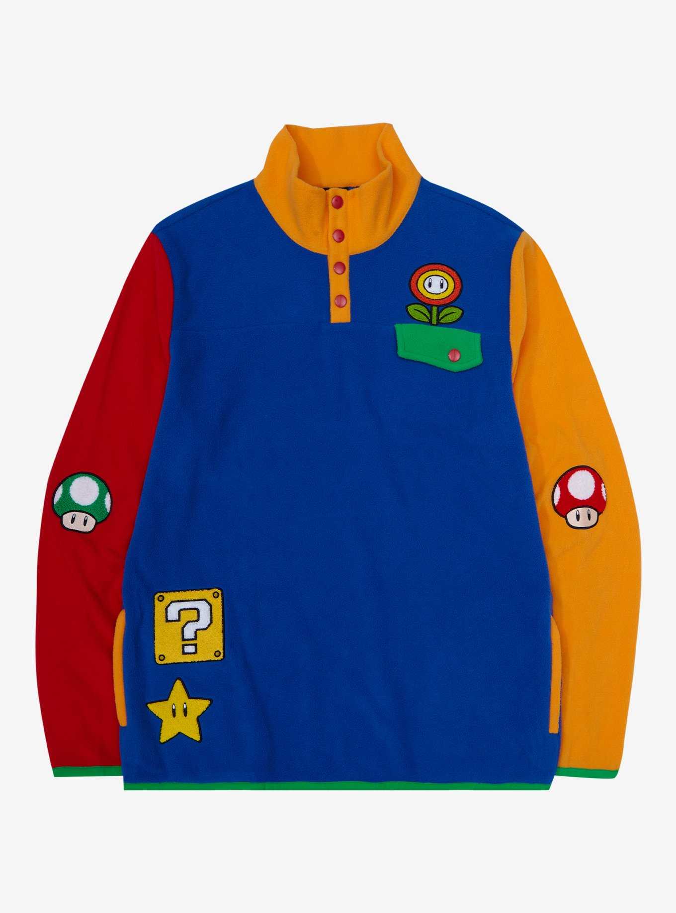 Nintendo Super Mario Bros. Icons Color Block Fleece Jacket - BoxLunch Exclusive, , hi-res