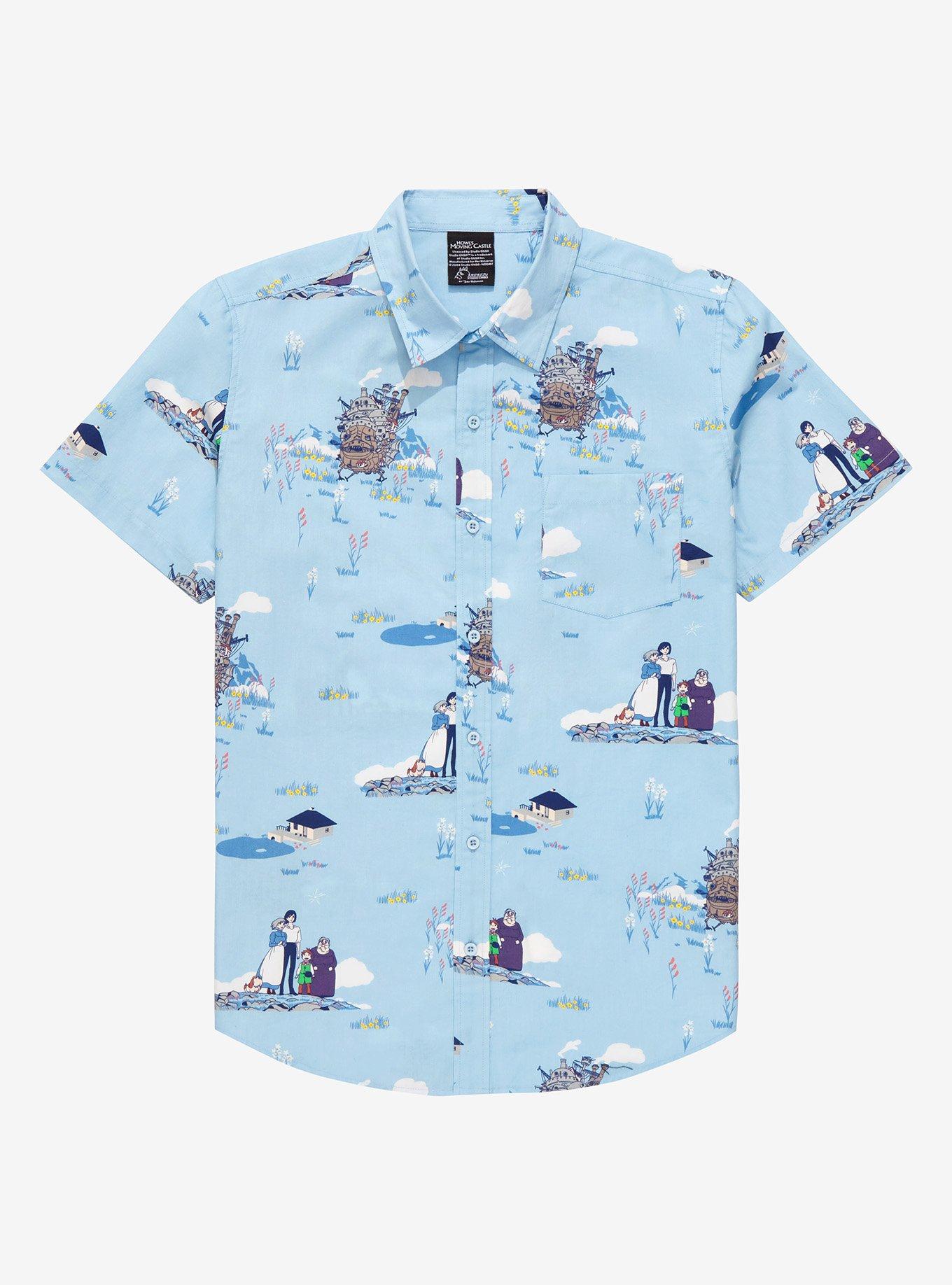 Studio Ghibli Howl&rsquo;s Moving Castle Scenic Woven Button-Up - BoxLunch Exclusive , LIGHT BLUE, hi-res