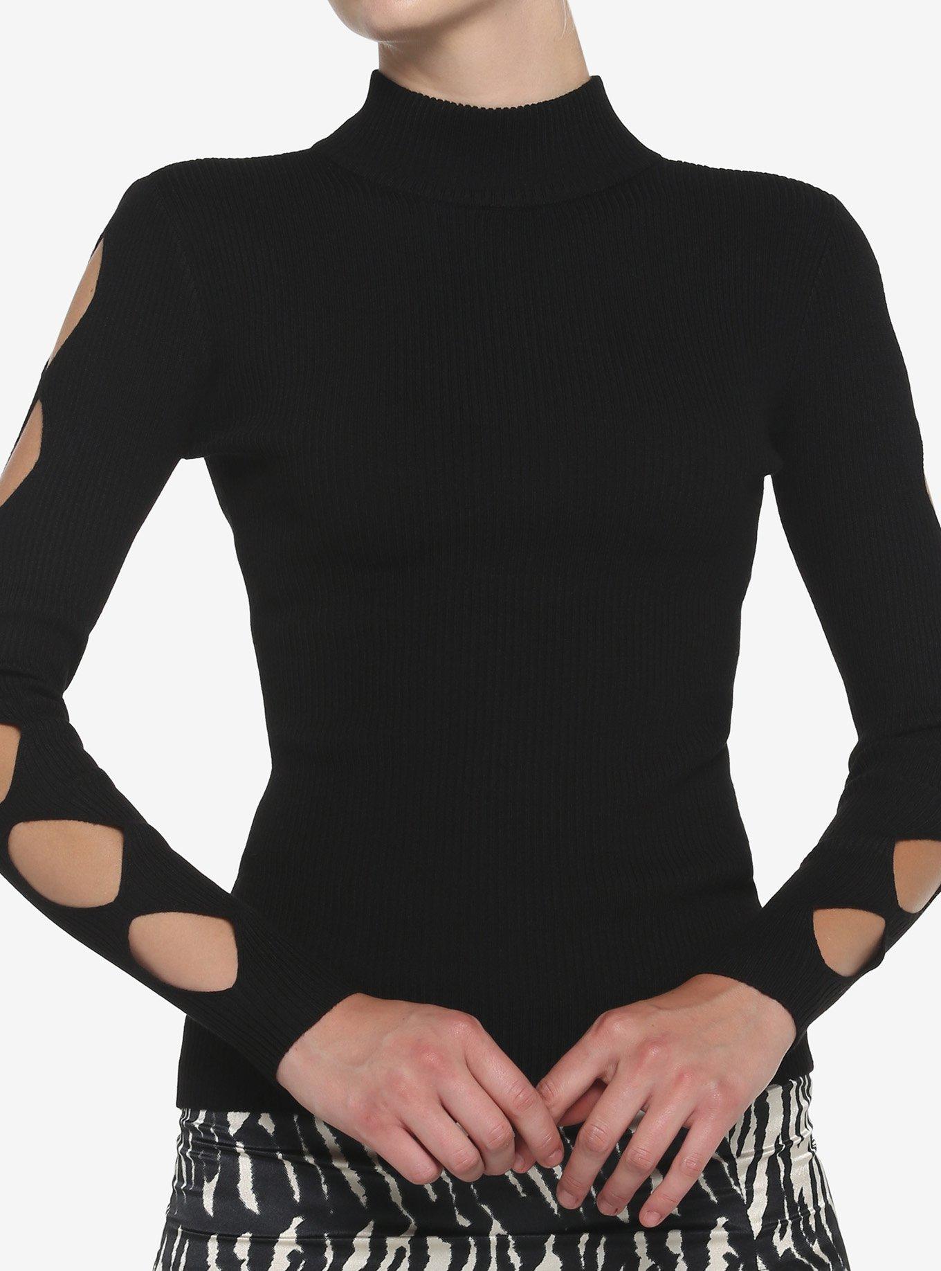 Black Argyle Cutout Girls Long-Sleeve Top, BLACK, hi-res