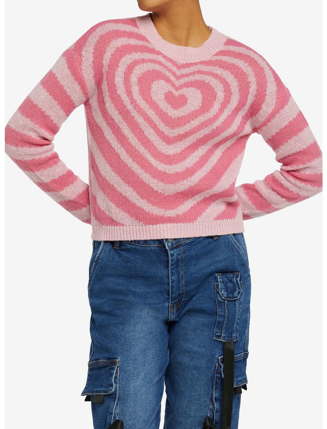 Pink Heart Girls Sweater, PINK, hi-res
