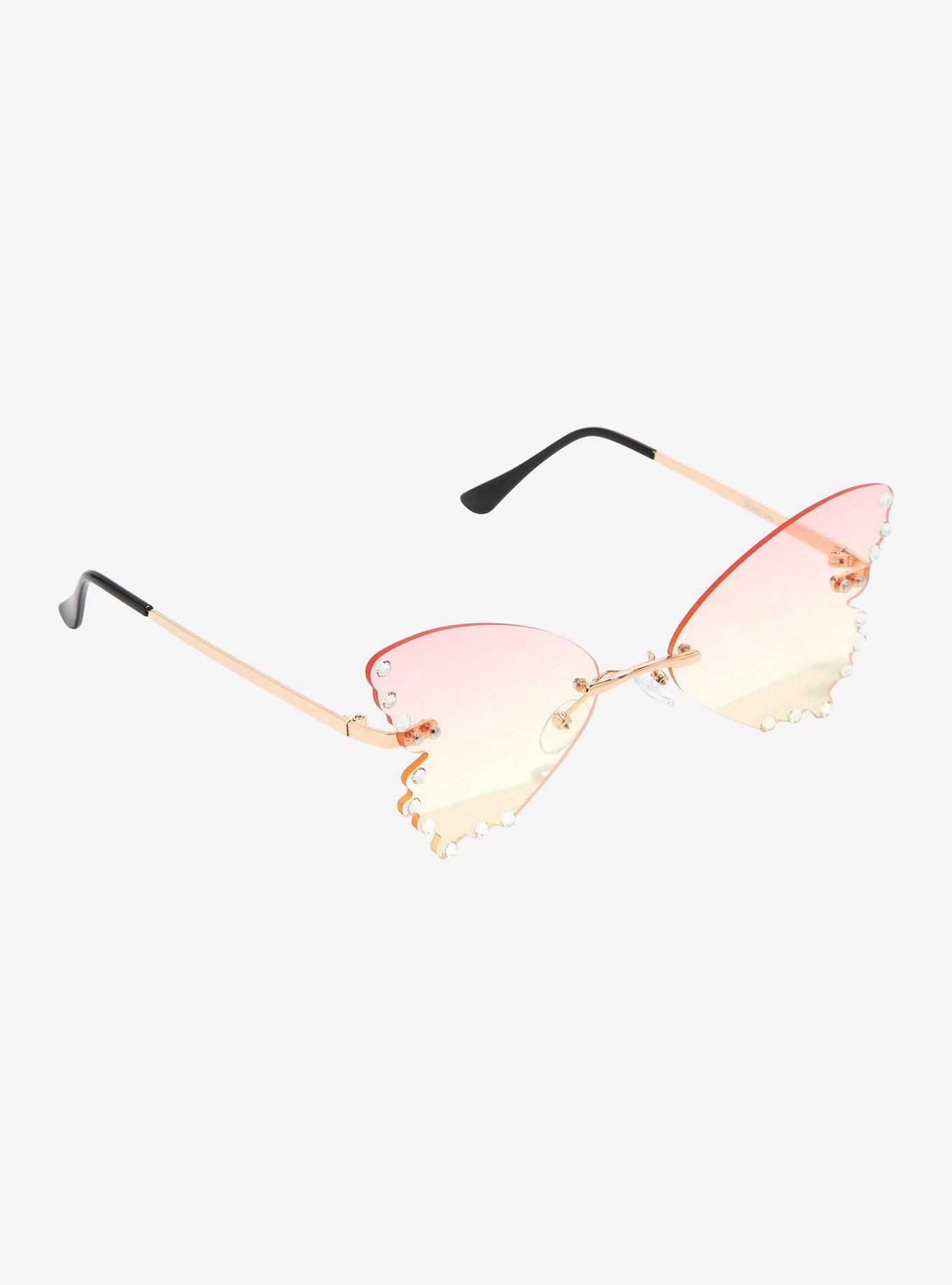 Pink Ombre Rhinestone Butterfly Sunglasses, , hi-res