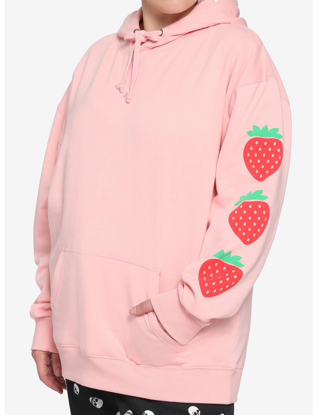 Strawberry Pastel Pink Girls Hoodie Plus Size, PINK, hi-res