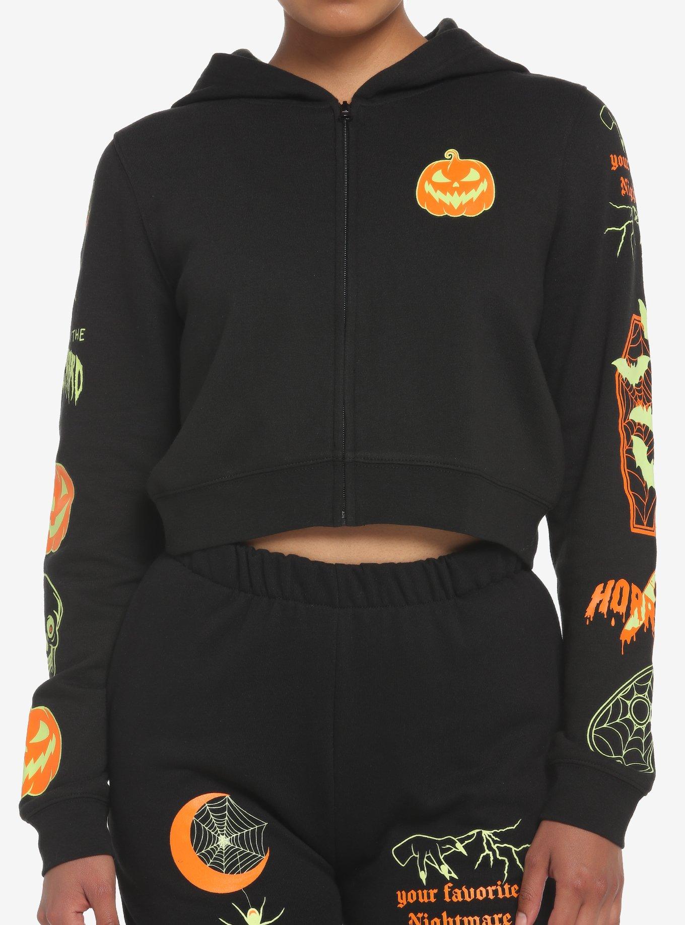 Scream Queen Glow-In-The-Dark Girls Crop Hoodie, BLACK, hi-res