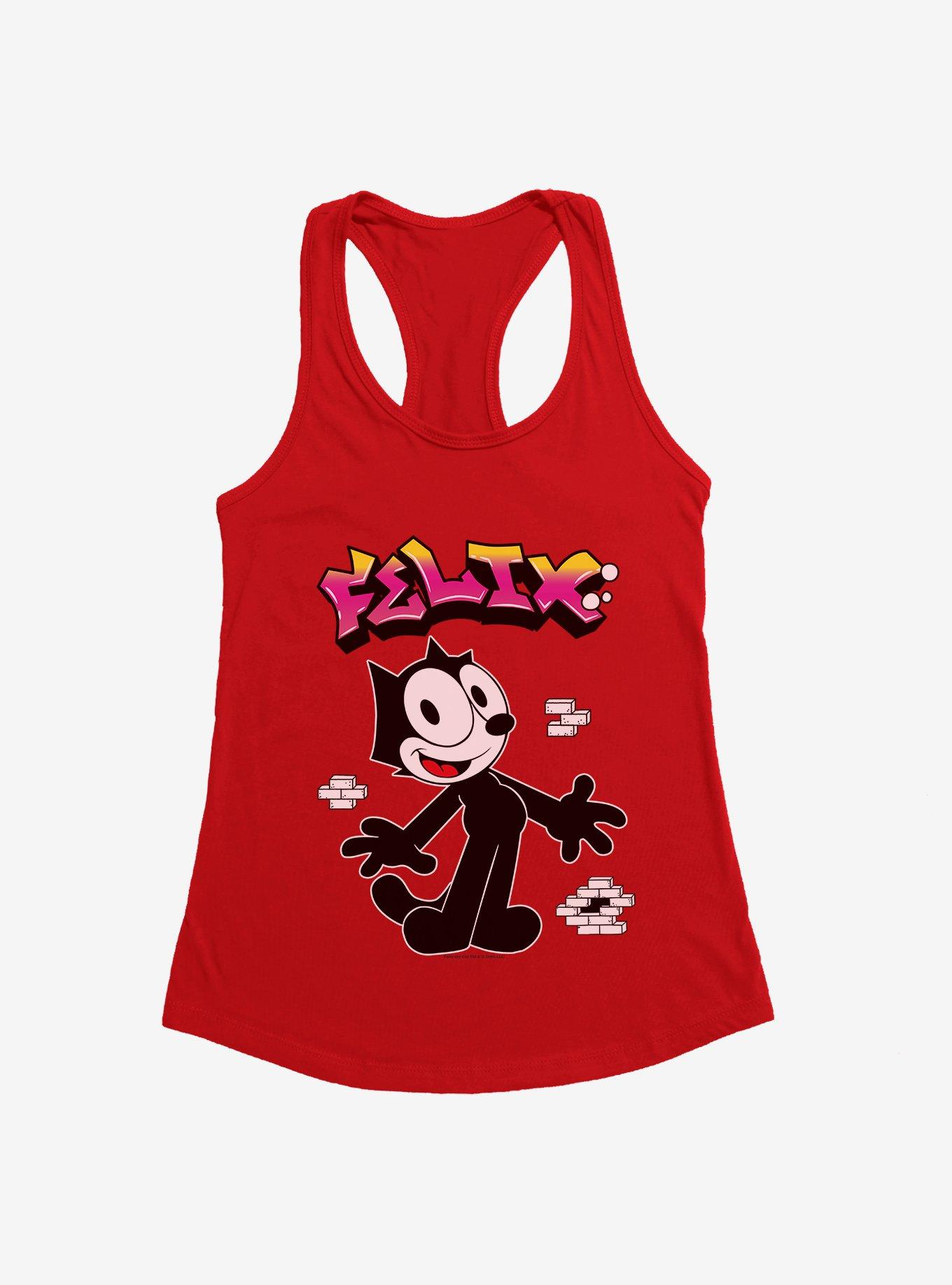 Felix The Cat Graffiti Art Brick Wall Womens Tank Top, RED, hi-res