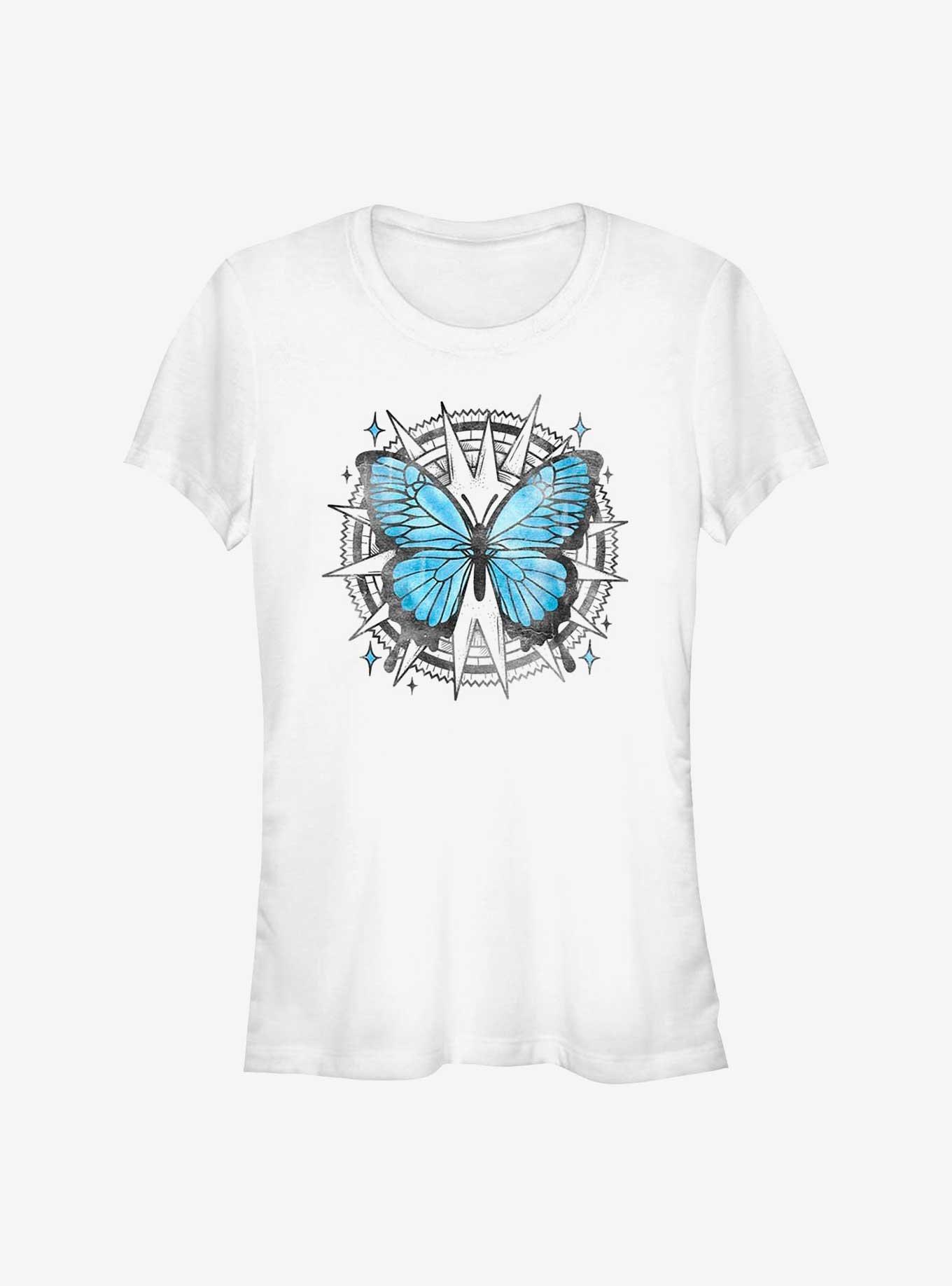 Watercolor Blue Butterfly Girls T-Shirt, WHITE, hi-res