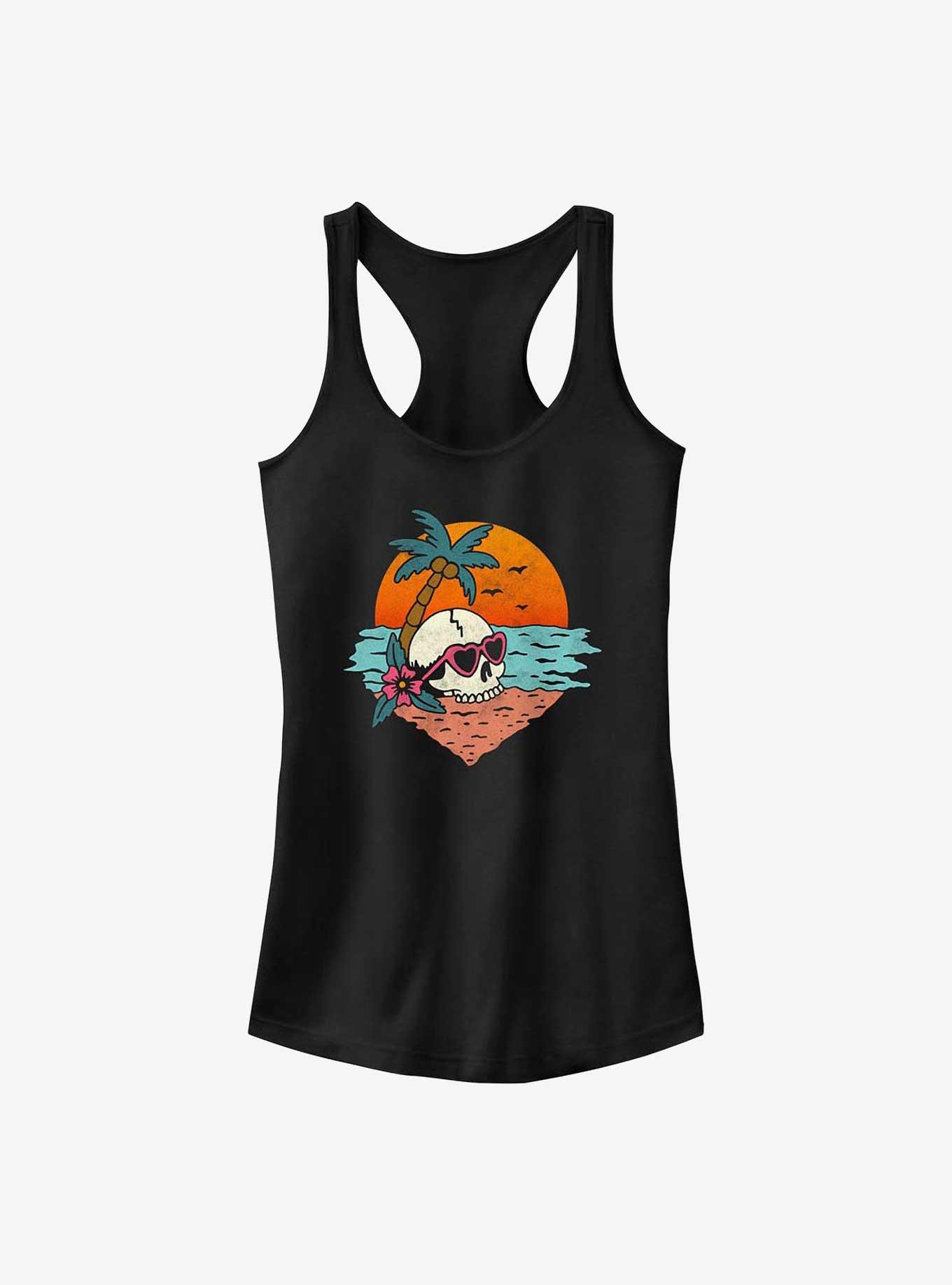 Tropical Skull Girls Tank, BLACK, hi-res