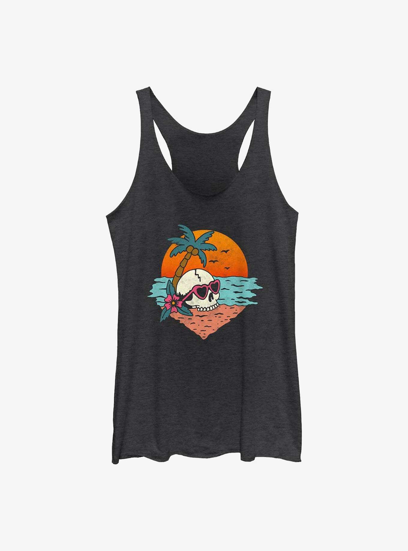 Skull Tropic Girls Tank, BLK HTR, hi-res