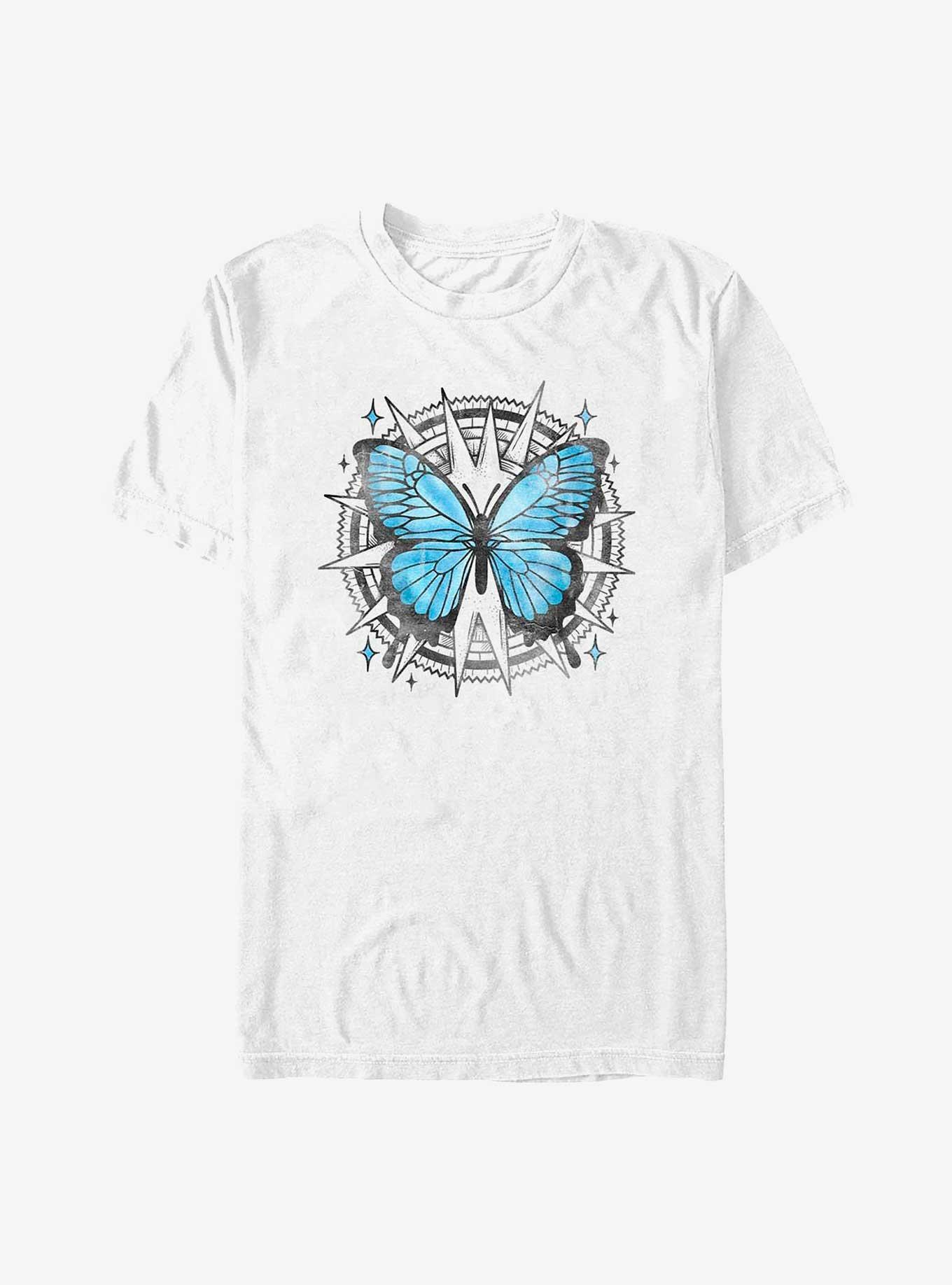 Watercolor Blue Butterfly T-Shirt, WHITE, hi-res