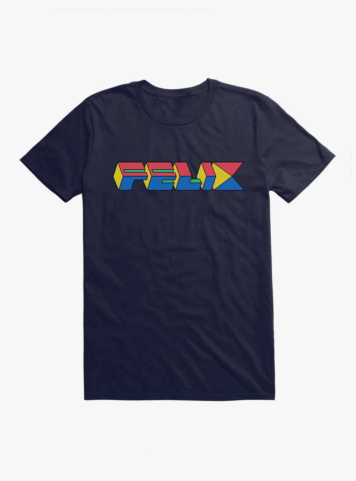 Felix The Cat 90s Cube Felix Text T-Shirt, NAVY, hi-res