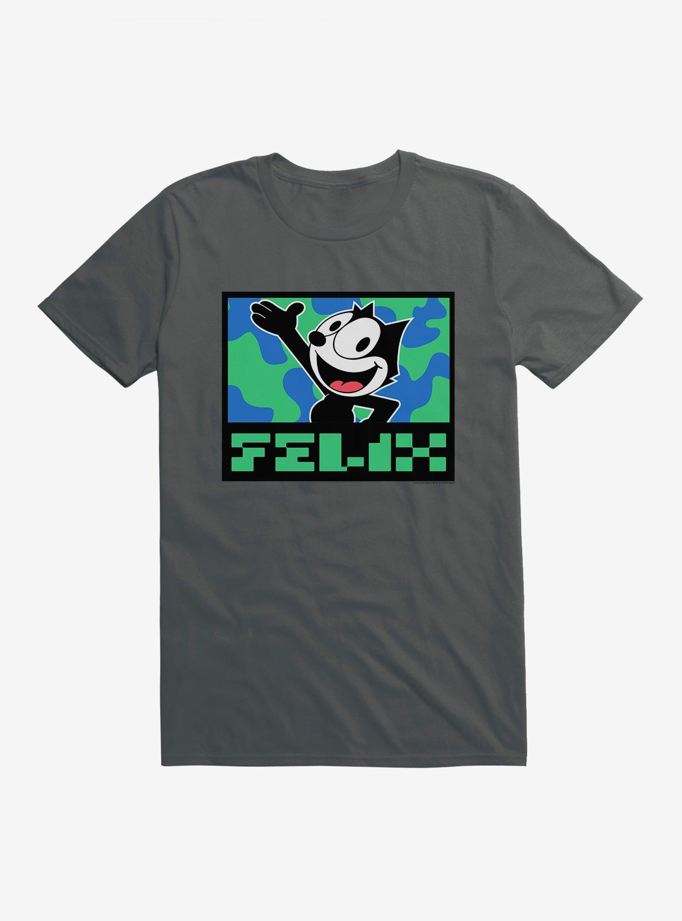 Felix The Cat Pixilated Felix Text T-Shirt, CHARCOAL, hi-res