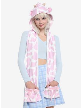 Pink Cow Print Hat Scarf, , hi-res