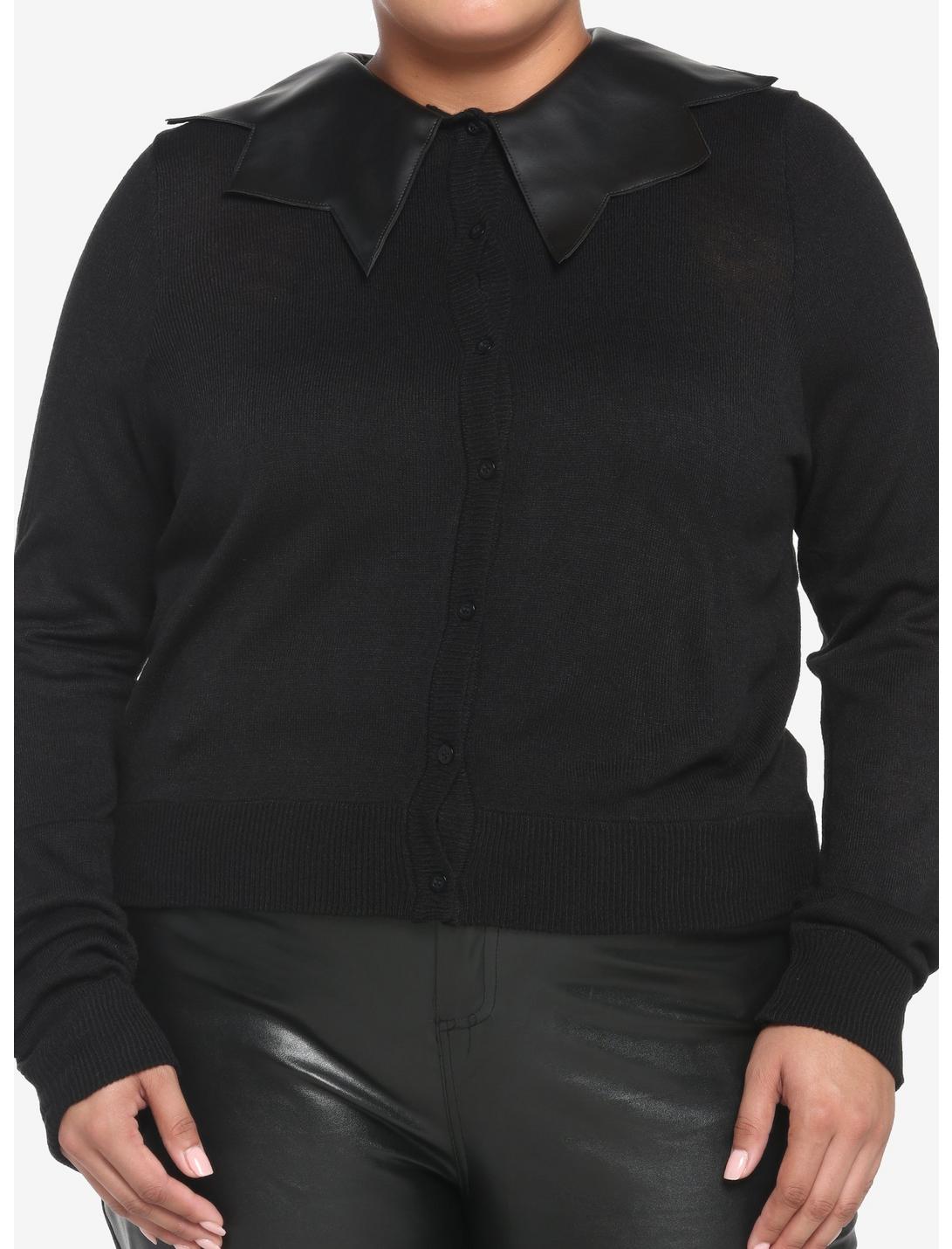 Black Bat Wing Collar Cardigan Plus Size, DEEP BLACK, hi-res