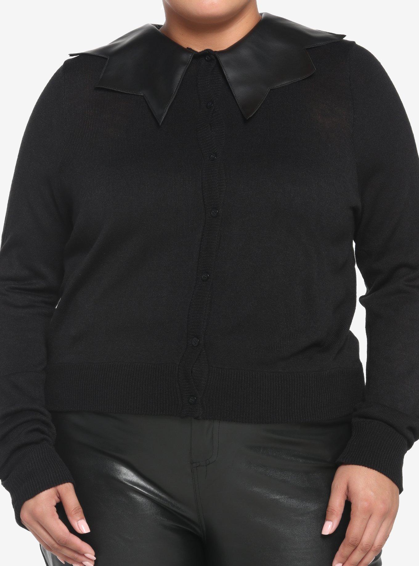 Black Bat Wing Collar Cardigan Plus Size, DEEP BLACK, hi-res