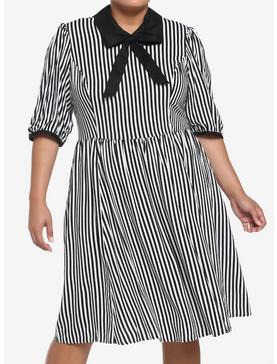 Black & White Stripe Bow Retro Dress Plus Size, , hi-res