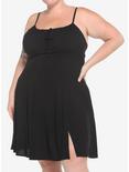 Black Empire Slit Dress Plus Size, DEEP BLACK, hi-res