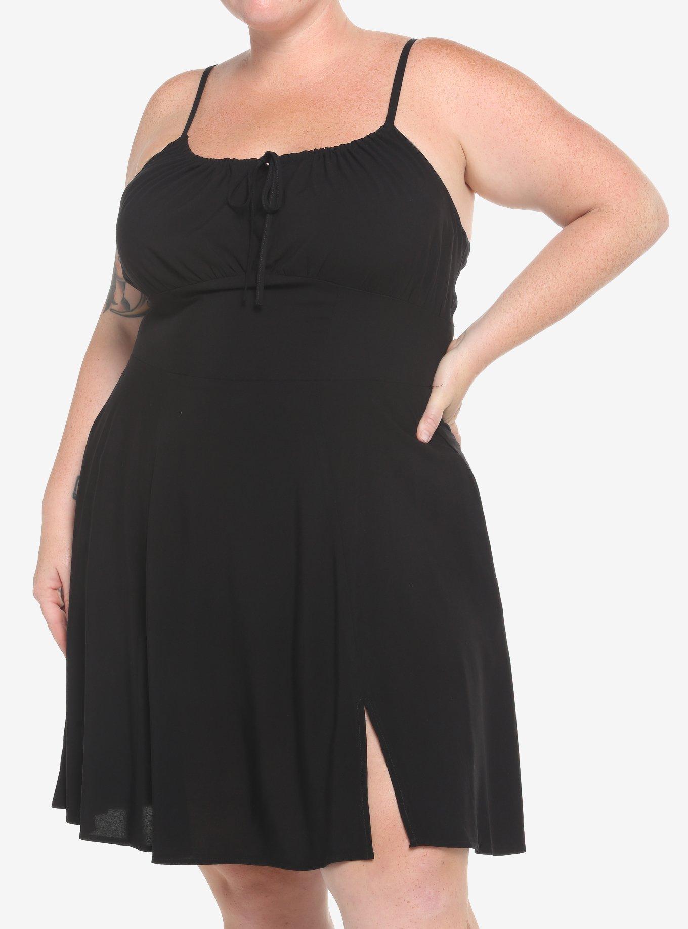 Black Empire Slit Dress Plus Size, DEEP BLACK, hi-res