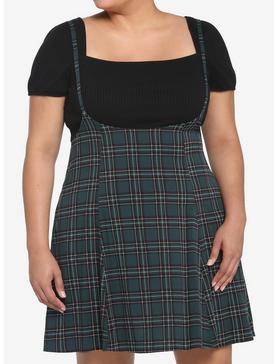 Green Plaid High-Waisted Suspender Skirt Plus Size, , hi-res