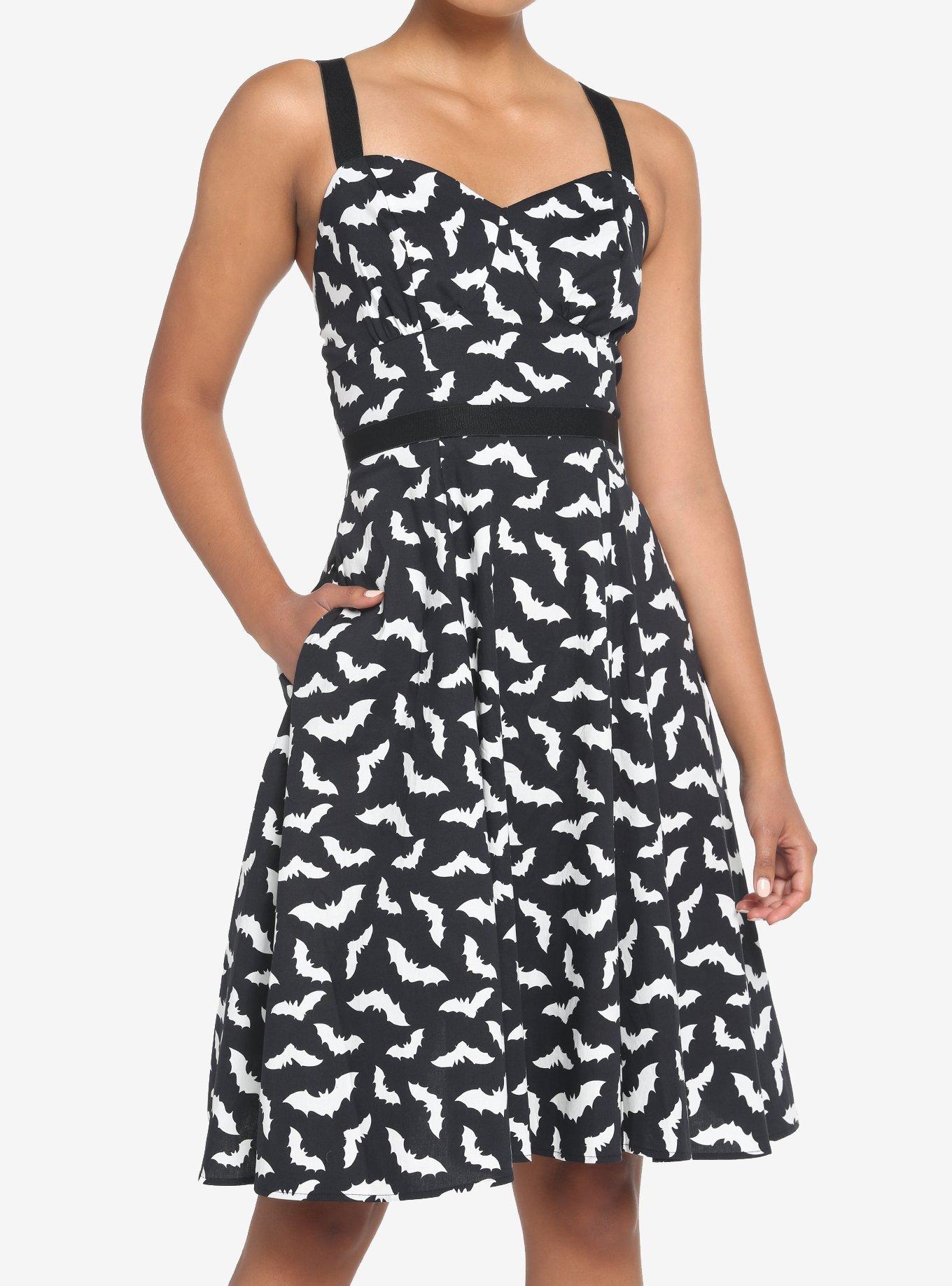 Bats Retro Dress, BLACK-WHITE, hi-res