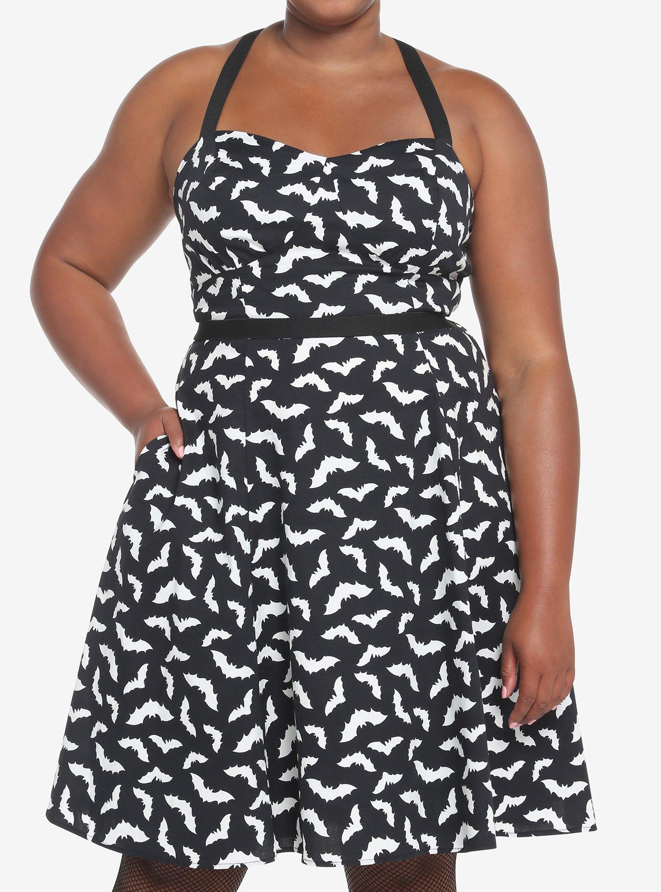 Bats Retro Dress Plus Size, BLACK-WHITE, hi-res