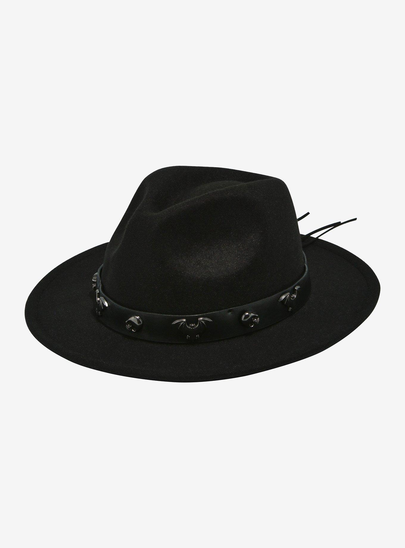 Black Bat & Skull Brimmed Hat, , hi-res