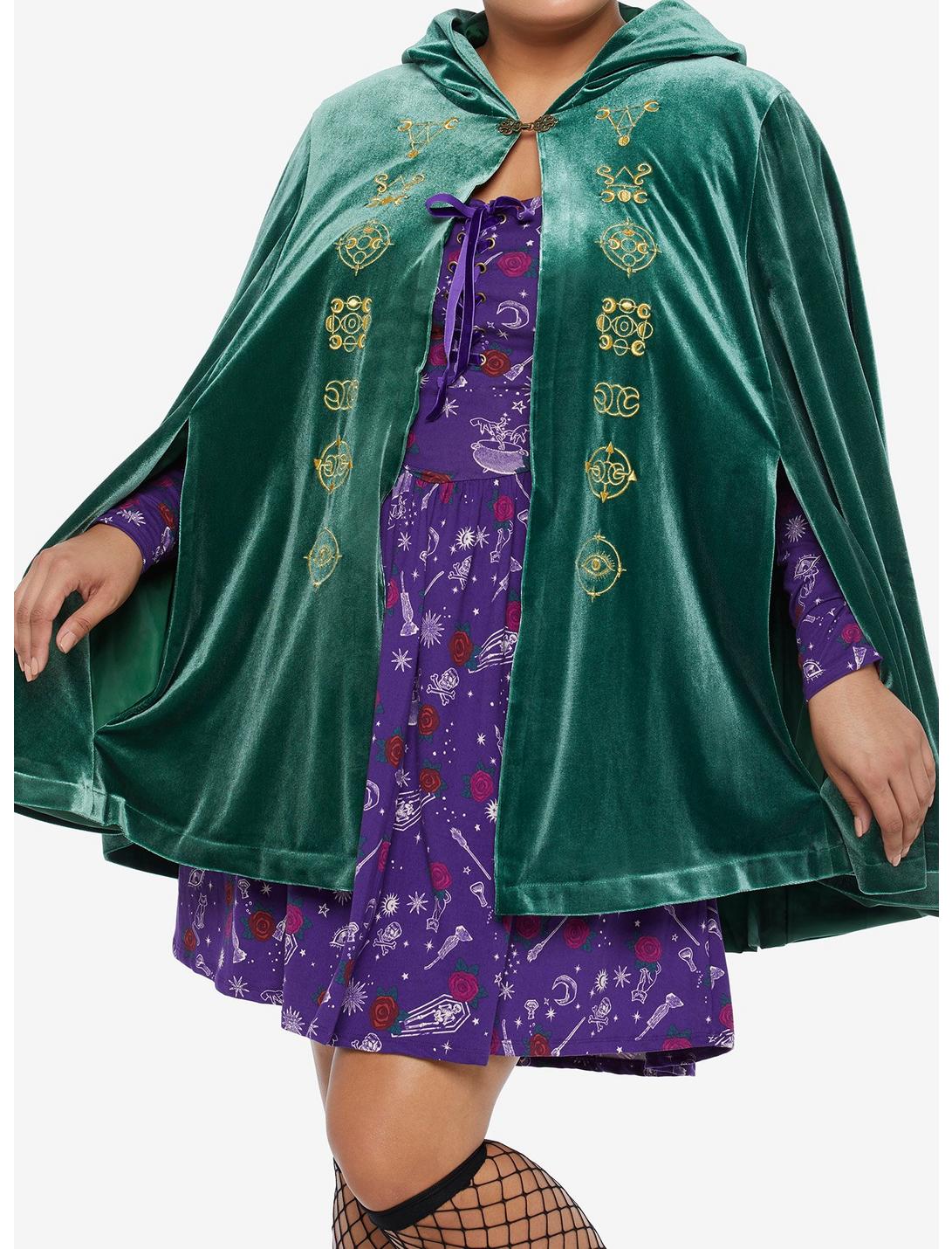 Her Universe Disney Hocus Pocus Winifred Velvet Girls Hooded Cape Plus Size, GREEN, hi-res