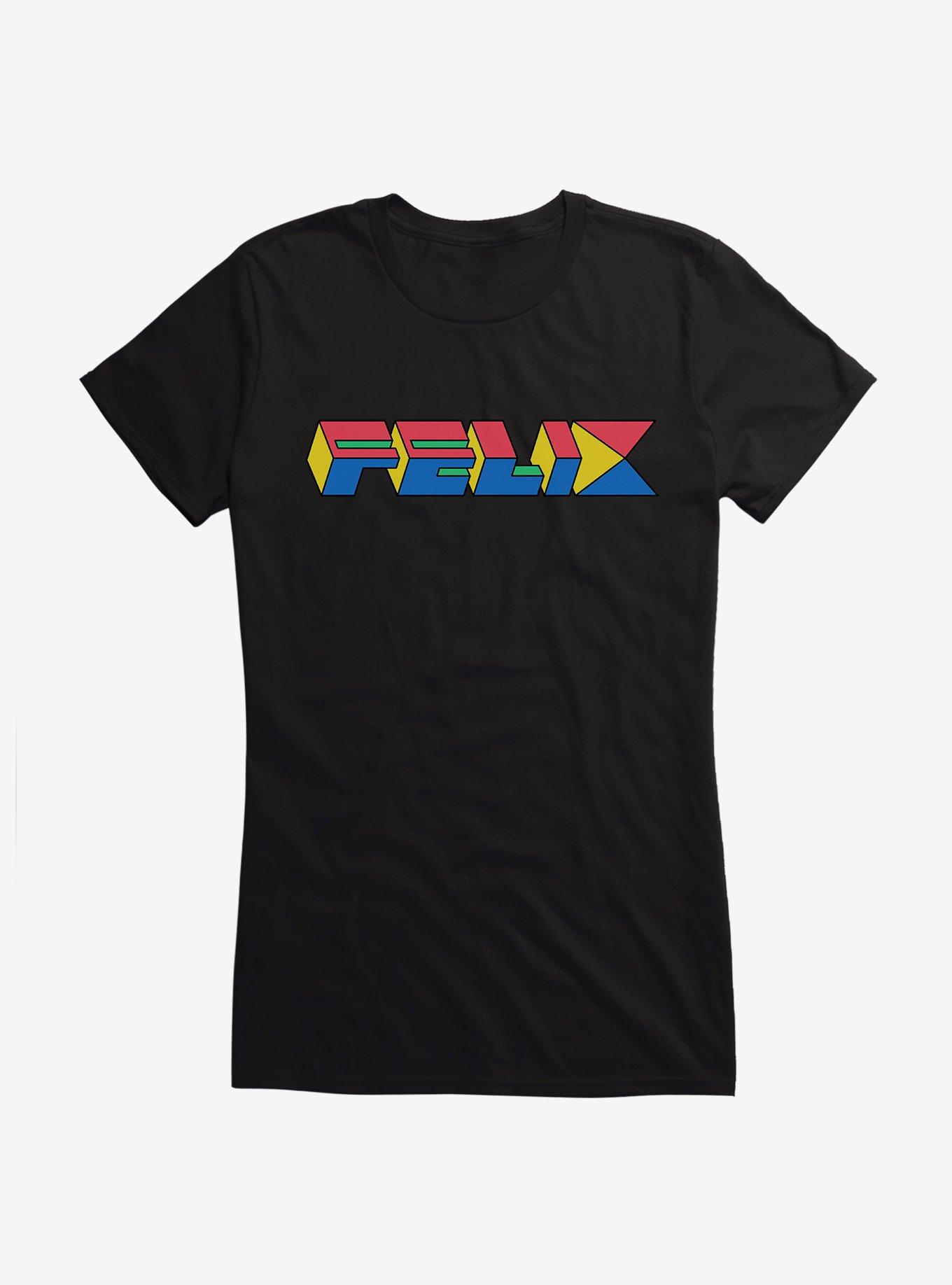 Felix The Cat 90s Cube Text Girls T-Shirt