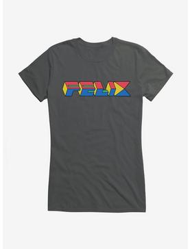 Felix The Cat 90s Cube Felix Text Girls T-Shirt, CHARCOAL, hi-res
