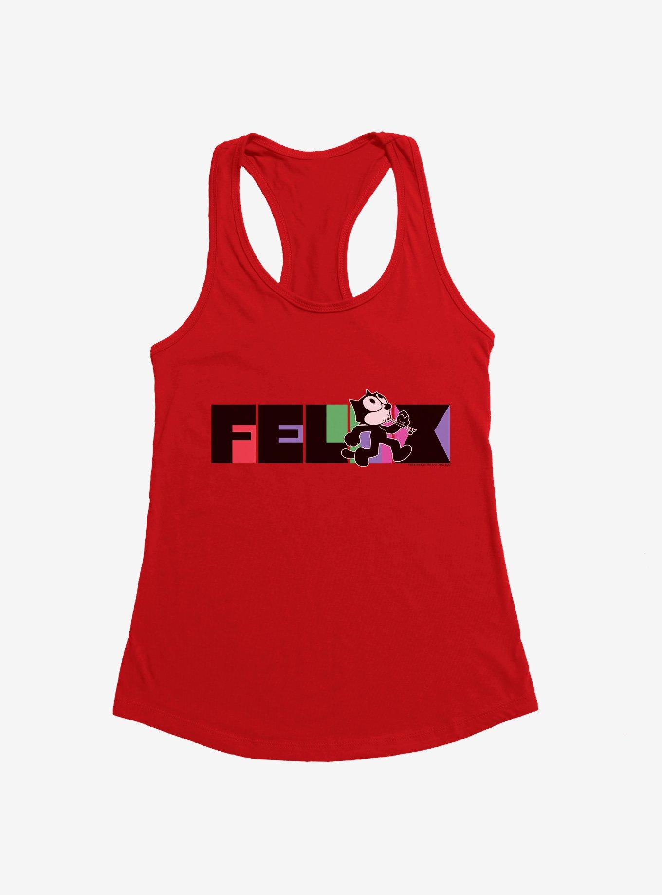 Felix The Cat Whistling And Walking Block Text Girls Tank, RED, hi-res